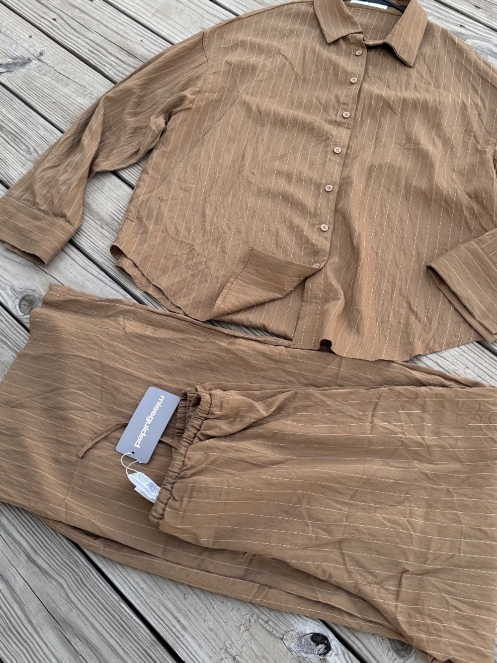NWT Missguided Striped Two Piece Wide Leg Pant & Shirt Set Size Large
